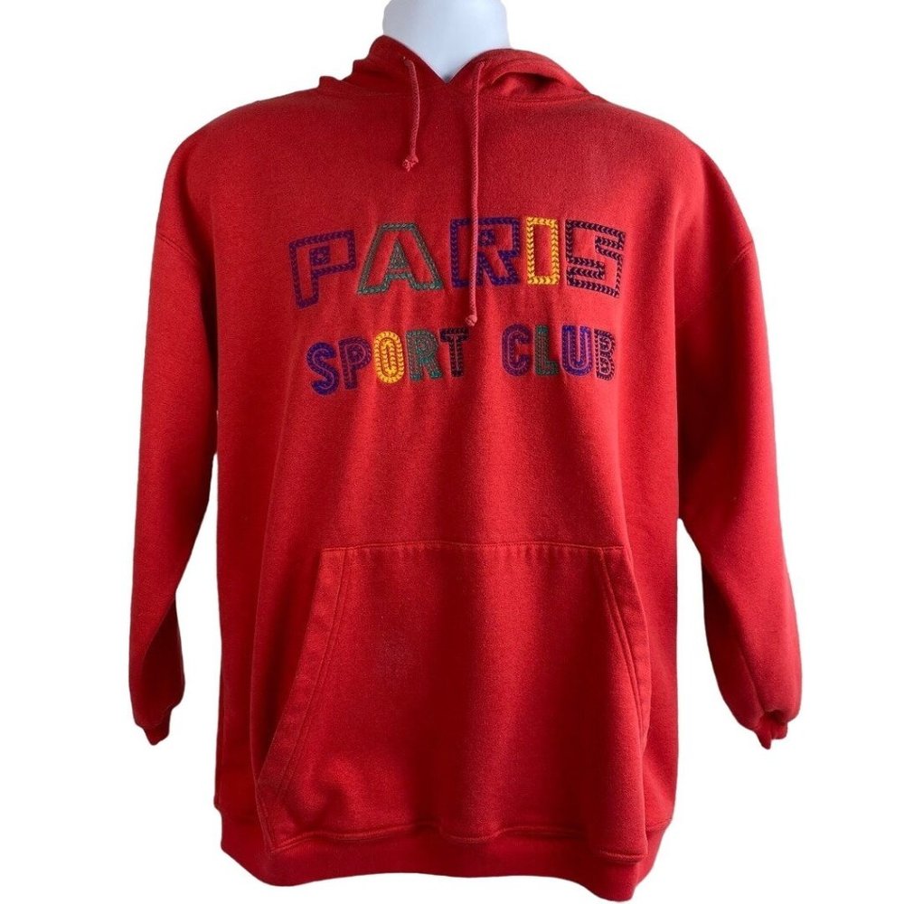 Vintage 90’s Paris Sports Club Worldwide Rainbow Embroidered Logo Hoodie Size Sm